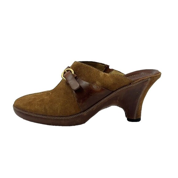 Cole Haan Shoes Womens 6.5 B Clog‎ Heeled Mules  Brown Leather & Suede Slip On - Picture 1 of 5